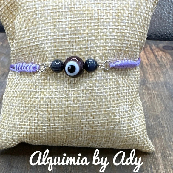 Cat's eye/evil's eye cotton adjustable cord friendship stacking bracelet/boho/ - Picture 1 of 4